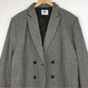 Women’s Houndstooth Wool Blend Coat Black White Double Breasted Size XXXL
